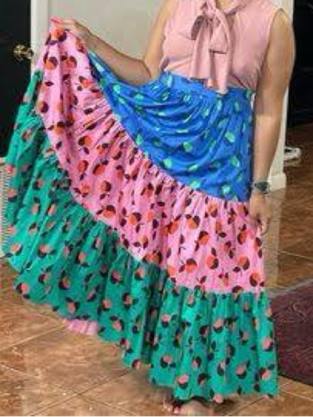 NWOT Kate Spade Colorblock Apple Tiered Midi Skirt - Size 8